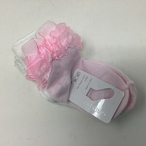 Jacques Moret Girls Pink & White Ruffle Dress Socks